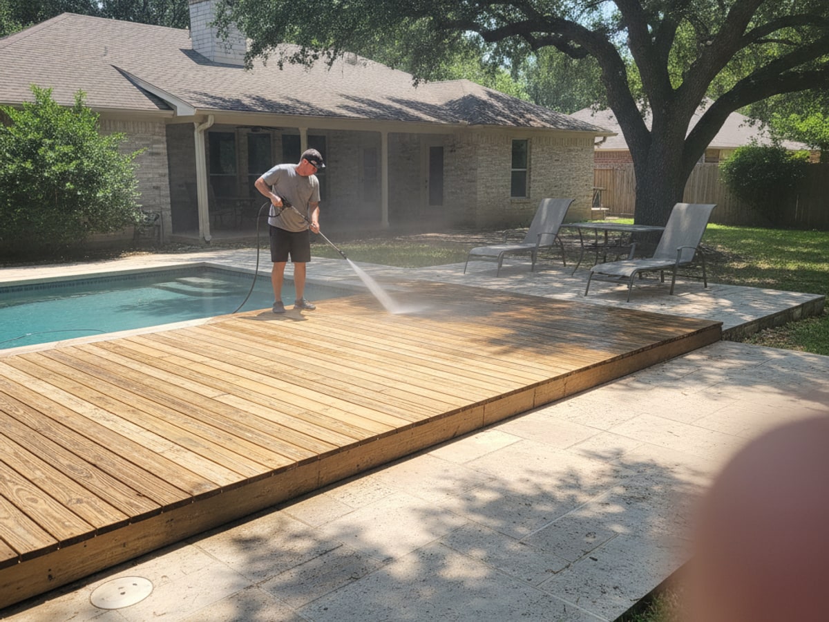 Pool deck and patio cleaning job in Austin, TX